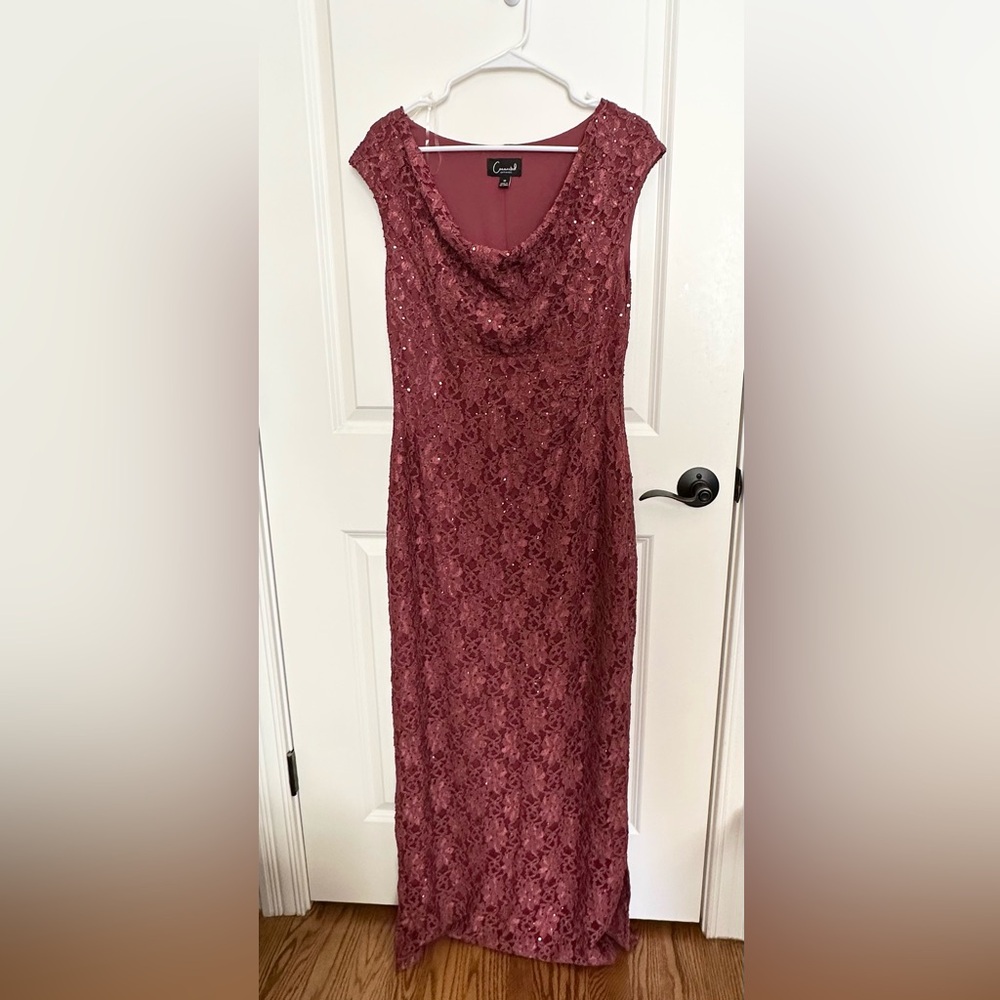 Connected brand gown. Rust color with sequin lace all over. Size 12